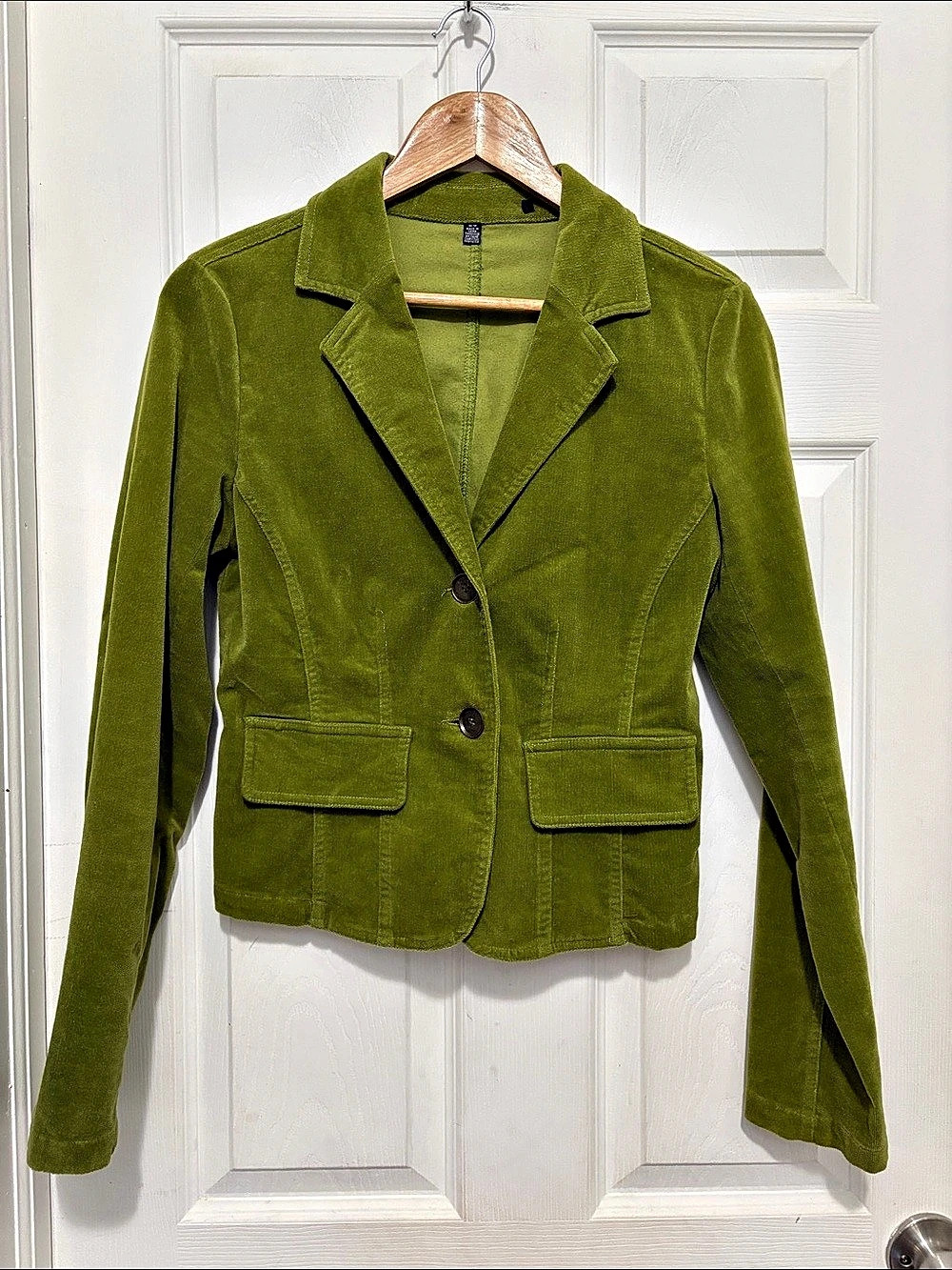 Vintage Green Cotton Blend Fitted Blazer